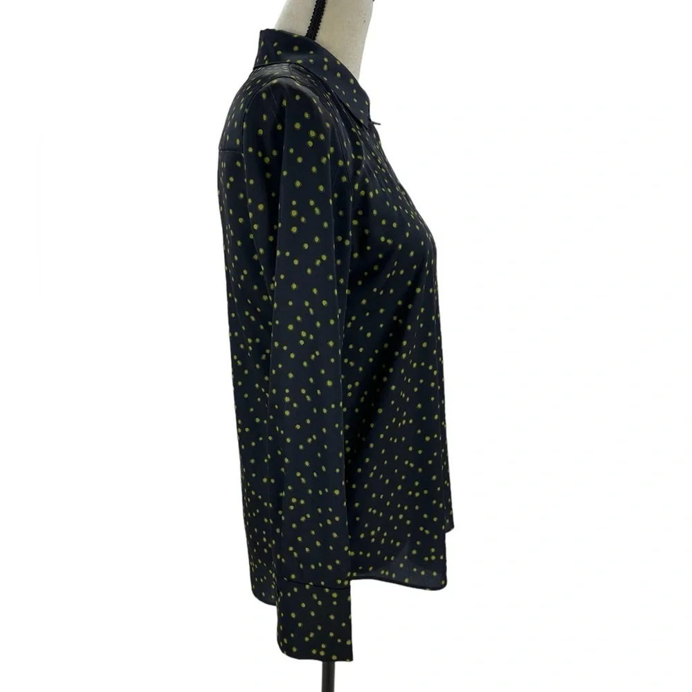 Lafayette 148 New York Scottie Painterly Dots Button Up Blouse- Black Green - XS - Picture 2 of 12